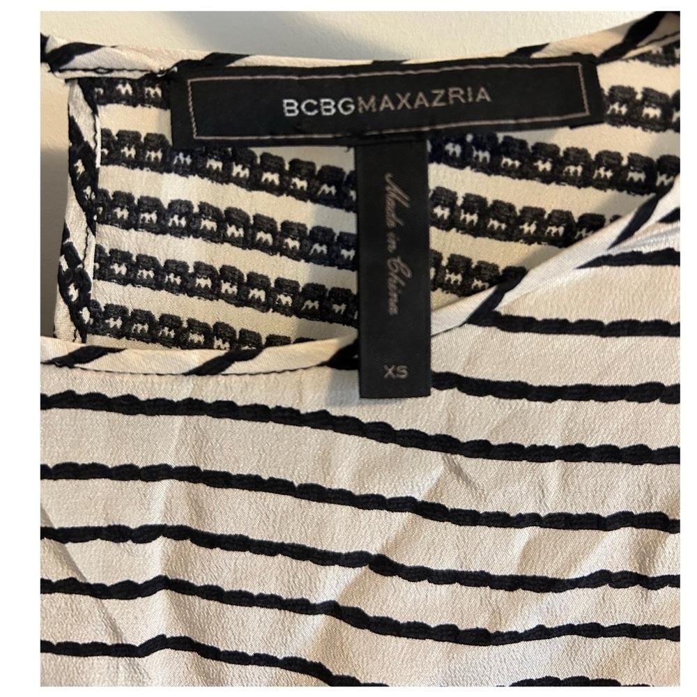 BCBGMAXAZRIA 100% Silk $378 Caterina Split Back Top Sz XS Striped High Low - Picture 9 of 16